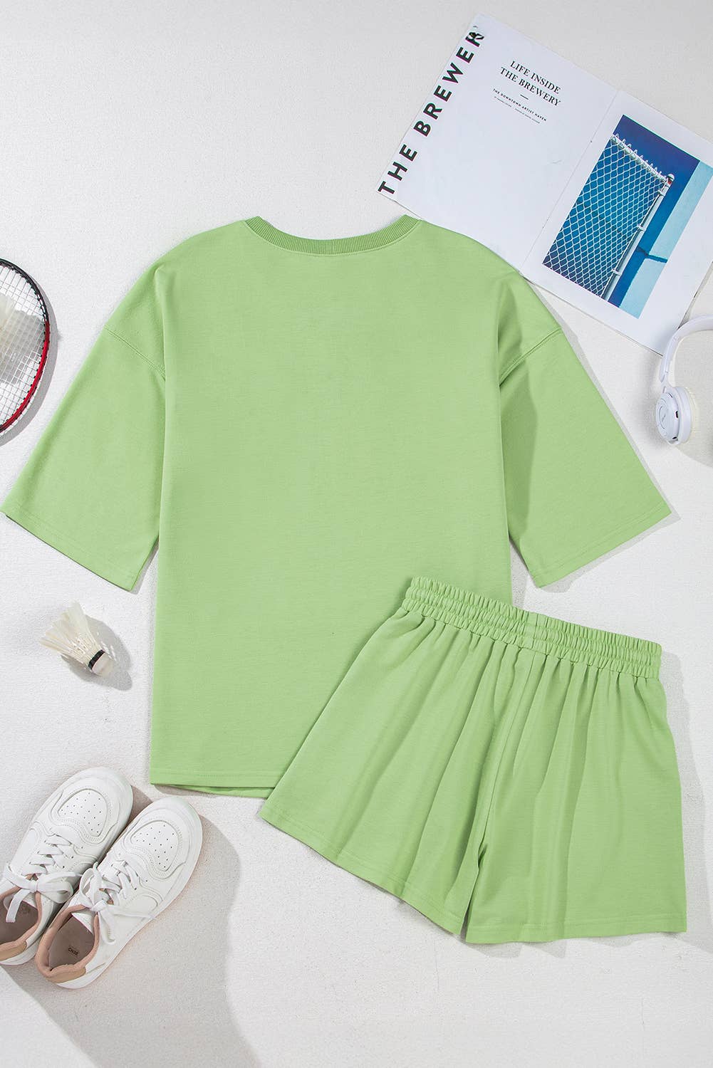 Solid Loose V-Neck Half Sleeve Tee and Shorts Set
