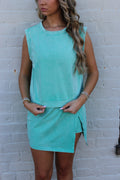 Mineral-Wash Tank Top and Lined Split Skirt 2-Piece Set