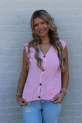 Solid Color Knit V Neck Button Front Sweater Vest